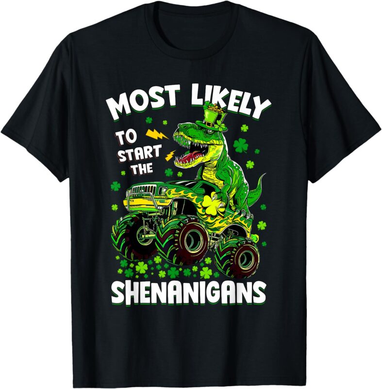 Dinosaur Monster Truck Shenanigans St Patricks Day Boys T-Shirt