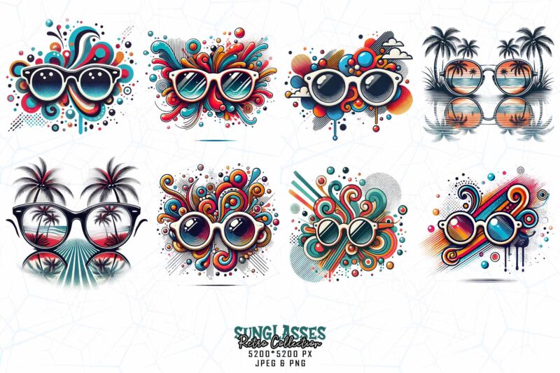 Popular Groovy Retro Sunglasses Summer Lover t-shirt design bundle of 80 designs