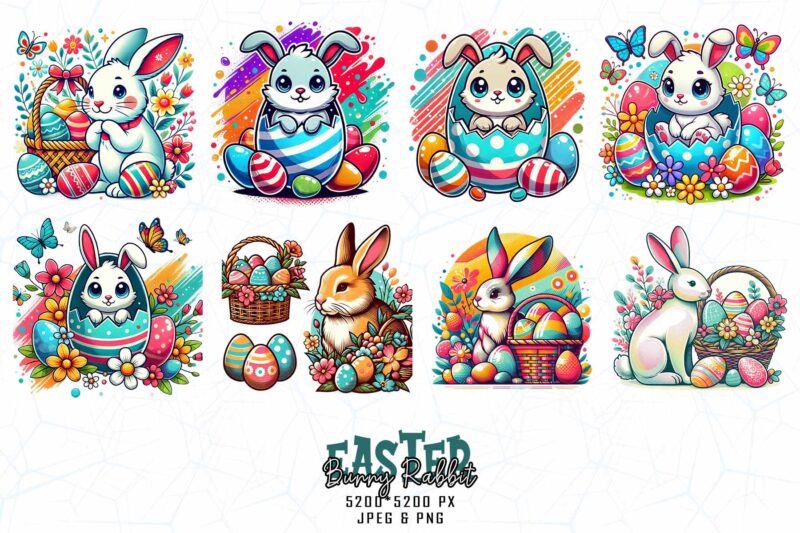 Easter Sunday Bunny Rabbit t-shirt design bundle of 20 designs – download instantly Retro Vintage T-shirt