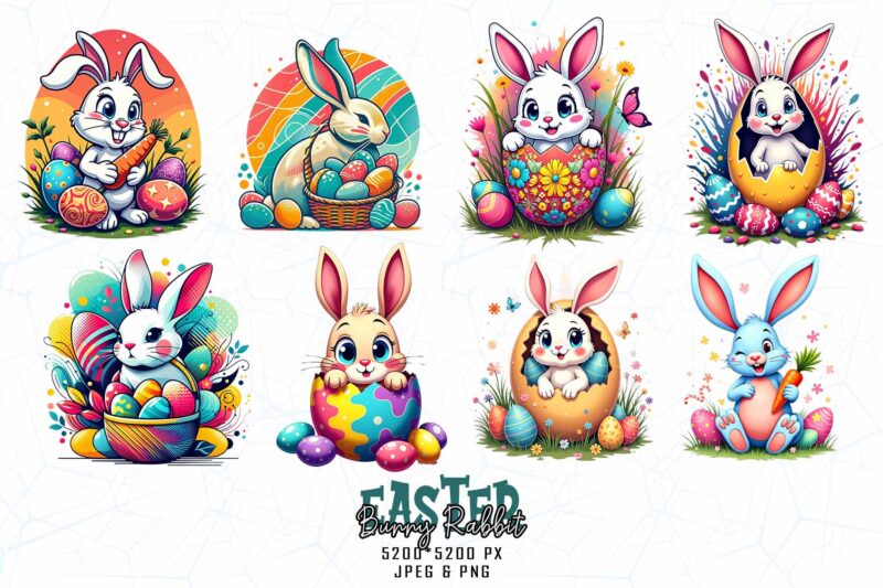 Trendy Retro Vintage Easter Sunday Bunny Rabbit t-shirt design bundle