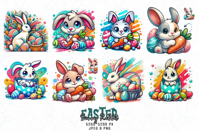 Easter Sunday Bunny Rabbit t-shirt design bundle of 20 designs – download instantly Retro Vintage T-shirt
