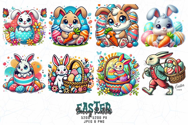 Trendy Retro Vintage Easter Sunday Bunny Rabbit t-shirt design bundle