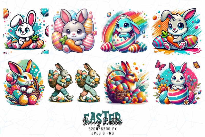 Trendy Retro Vintage Easter Sunday Rabbit Bunny t-shirt design bundle of 100 designs – download instantly for Print