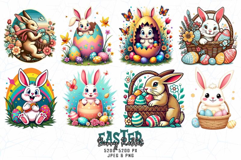Passion Easter Sunday Rabbit Bunny Illustration T-shirt design bundle of 100 designs