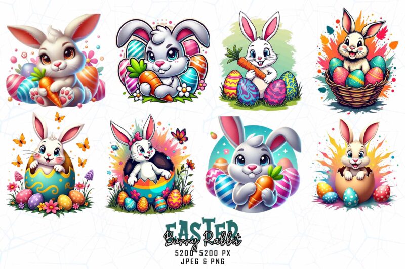 Vintage Colour Easter Sunday Rabbit Bunny t-shirt design bundle of 20 designs – download instantly Retro Vintage Bundle