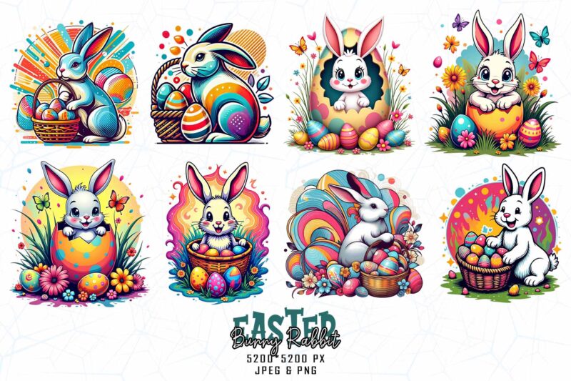 Passion Easter Sunday Rabbit Bunny Illustration T-shirt design bundle of 100 designs