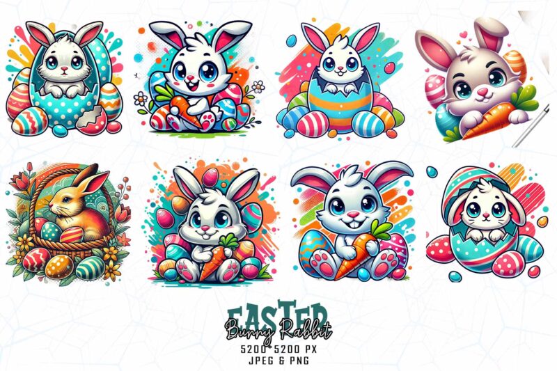 Trendy Retro Vintage Easter Sunday Rabbit Bunny t-shirt design bundle of 100 designs – download instantly for Print