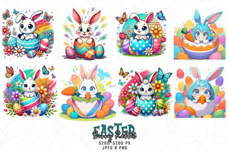 Vintage Colour Easter Sunday Bunny Rabbit t-shirt design bundle of 20 designs – download instantly Retro Vintage Illustration Bundle