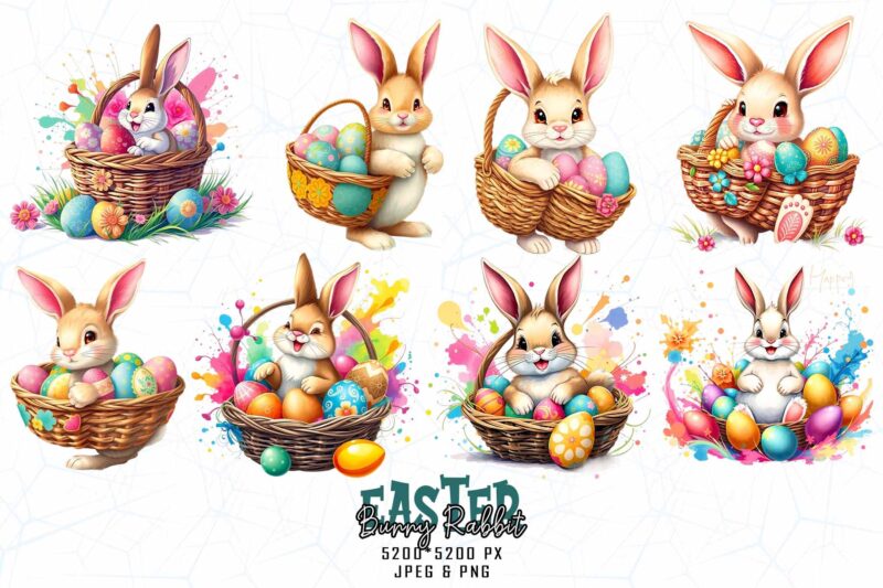 Popular Groovy Easter Sunday Bunny Rabbit t-shirt design bundle of 20 designs – download instantly