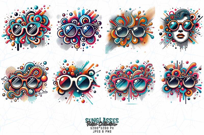 Retro Sunglasses Summer Lover t-shirt design bundle of 20 designs – download instantly