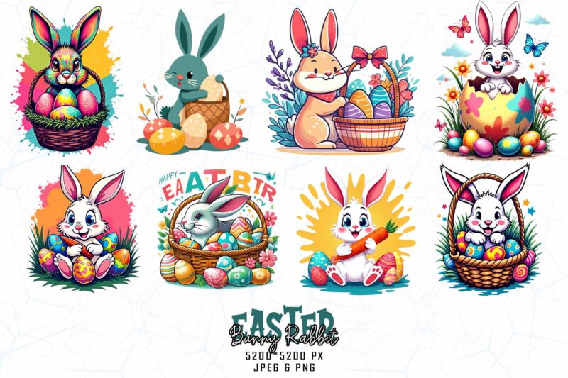 Passion Easter Sunday Rabbit Bunny Illustration T-shirt design bundle of 100 designs