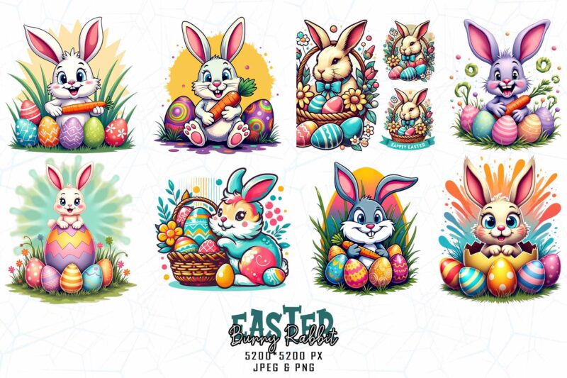 Passion Easter Sunday Rabbit Bunny Illustration T-shirt design bundle of 100 designs