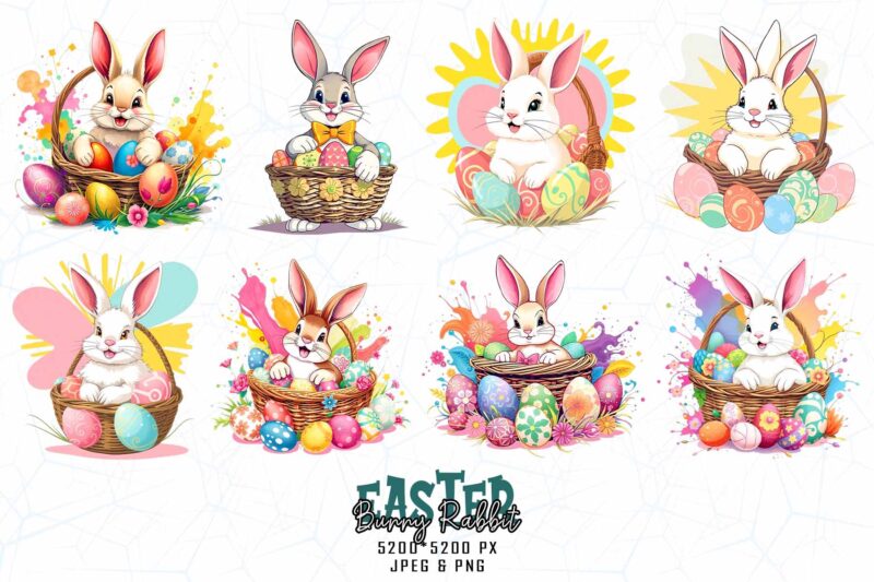 Trendy Retro Vintage Easter Sunday Rabbit Bunny t-shirt design bundle of 100 designs – download instantly for Print