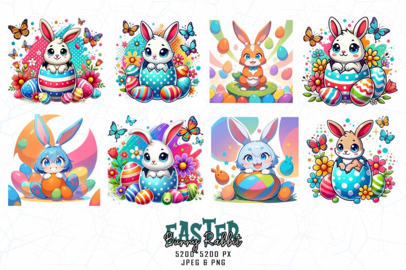 20 Trendy Retro Vintage Easter Sunday Bunny Rabbit t-shirt design bundle