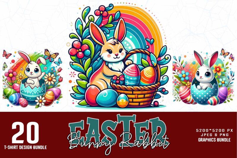Trendy Retro Vintage Easter Sunday Bunny Rabbit t-shirt design bundle