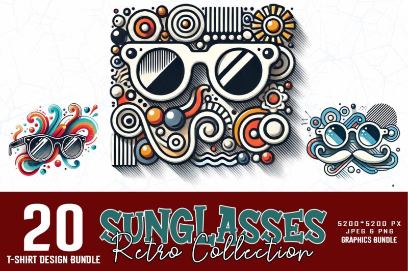 Retro Sunglasses Summer Lover t-shirt design bundle of 20 designs – download instantly