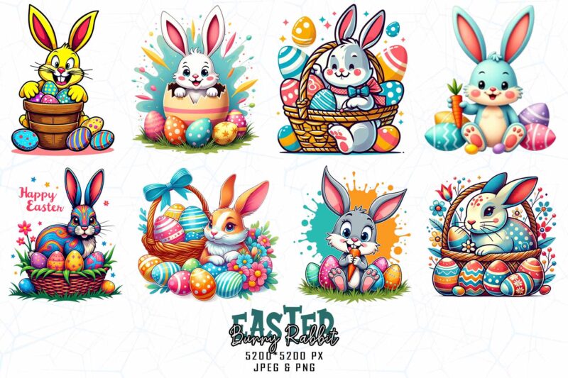 Passion Easter Sunday Rabbit Bunny Illustration T-shirt design bundle of 100 designs