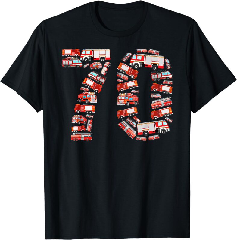 Fire Truck, 70th Birthday Kids, 70 Years Old Firefighter T-Shirt