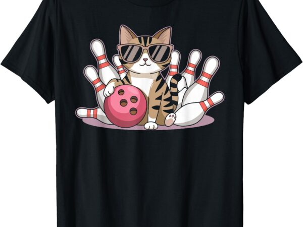 Funny cat playing bowling cool cat with sunglasses t-shirt