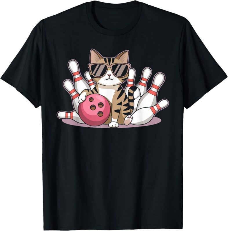 Funny Cat Playing Bowling Cool Cat with Sunglasses T-Shirt