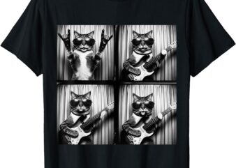 Funny Cat Playing Guitar Photobooth Rock Music Silly Graphic T-Shirt