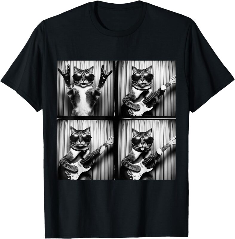 Funny Cat Playing Guitar Photobooth Rock Music Silly Graphic T-Shirt