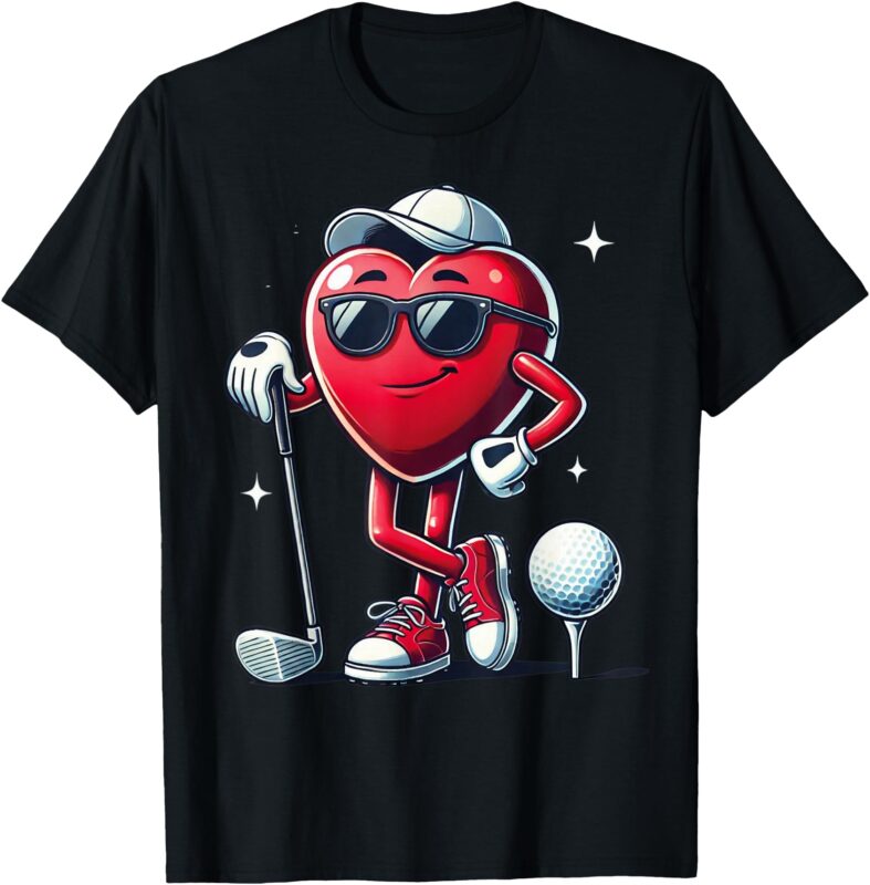Funny Heart Playing Golf Valentine’s Day for Sport Lovers T-Shirt