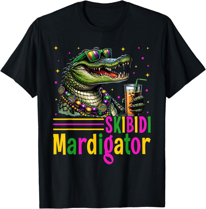 Funny Skibidi Mardigator Alligator Mardi Gras Apparel T-Shirt