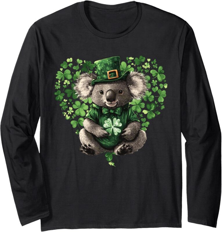Funny St. Patrick’s Day Koala Lucky Shamrock Irish Wildlife Long Sleeve T-Shirt