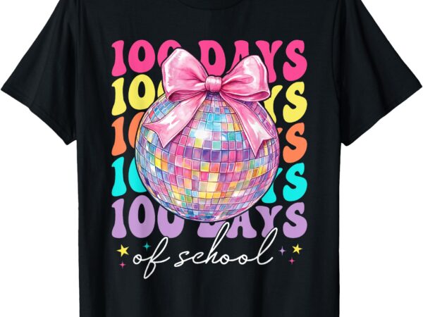 Groovy 100 days of school disco coquette bow teacher kids t-shirt