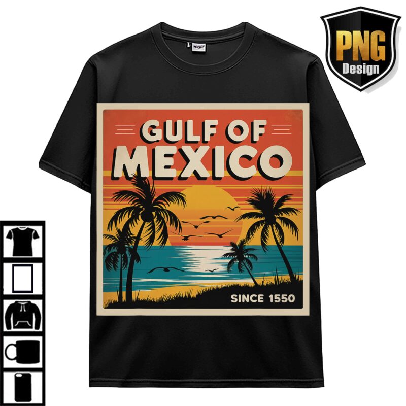 Gulf Of Mexico US America Est 1550 Retro Vintage Beach T-Shirt Design Bundle PNG 3
