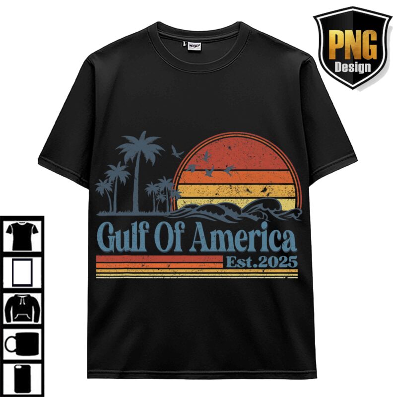 Gulf Of Mexico US America Est 1550 Retro Vintage Beach T-Shirt Design Bundle PNG 3