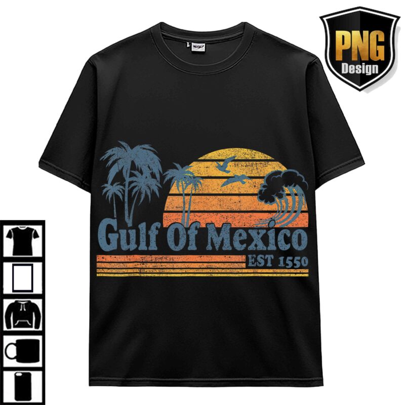 Gulf Of Mexico US America Est 1550 Retro Vintage Beach T-Shirt Design Bundle PNG 1