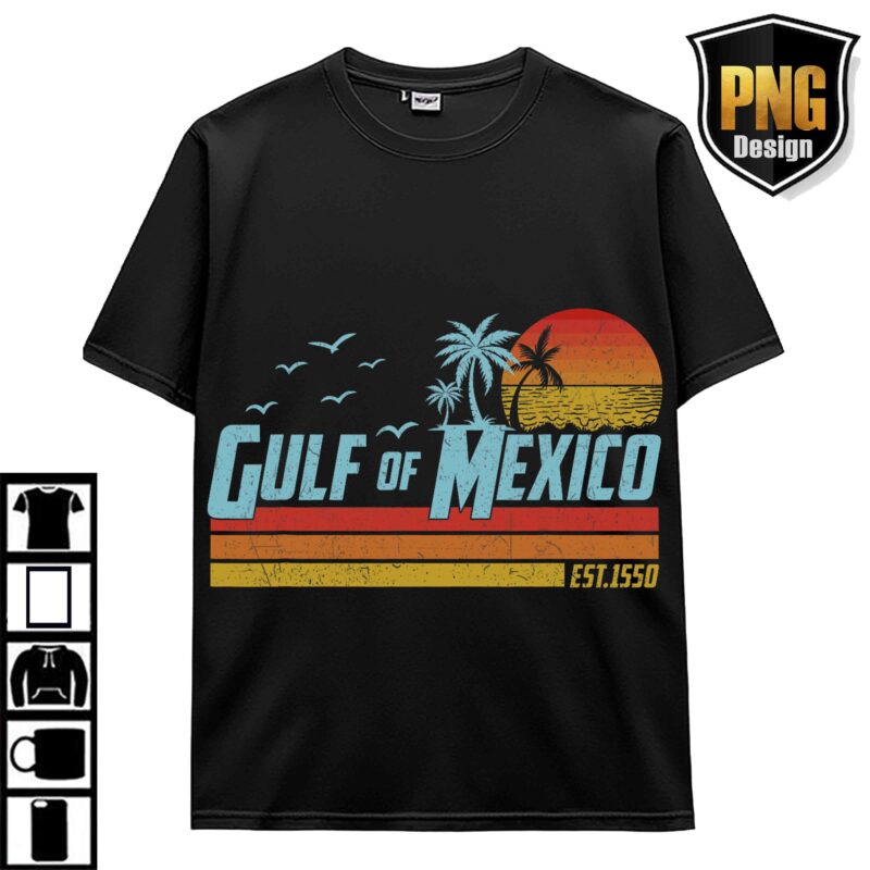Gulf Of Mexico US America Est 1550 Retro Vintage Beach T-Shirt Design Bundle PNG 1