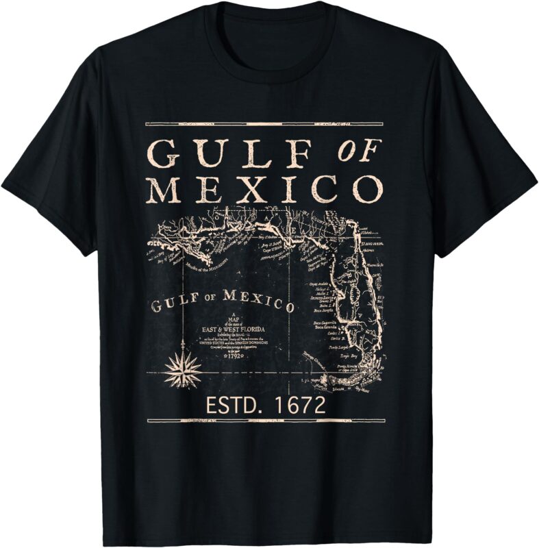 Gulf of Mexico Since 1672 Historic Map Retro Gulf Beach T-Shirt