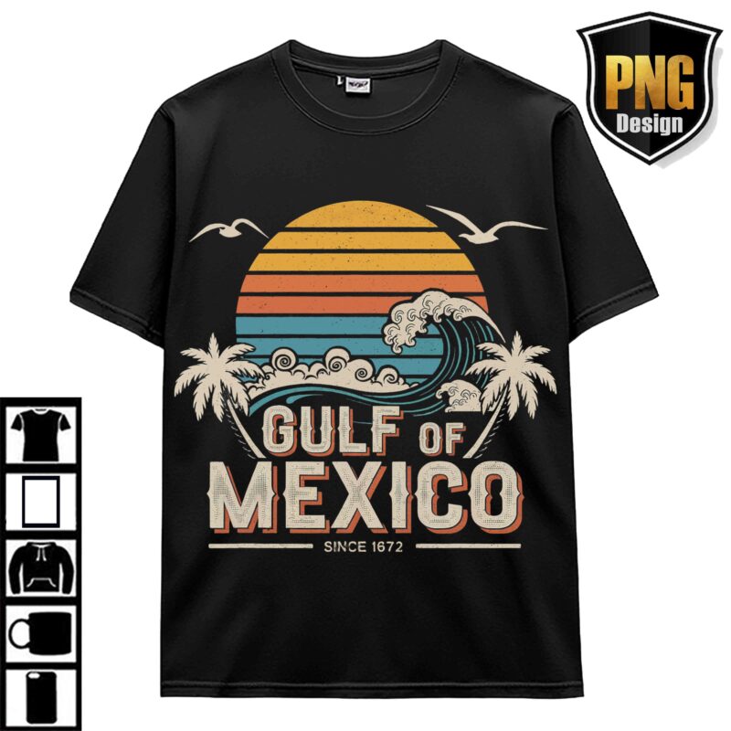 Gulf Of Mexico US America Est 1550 Retro Vintage Beach T-Shirt Design Bundle PNG 5