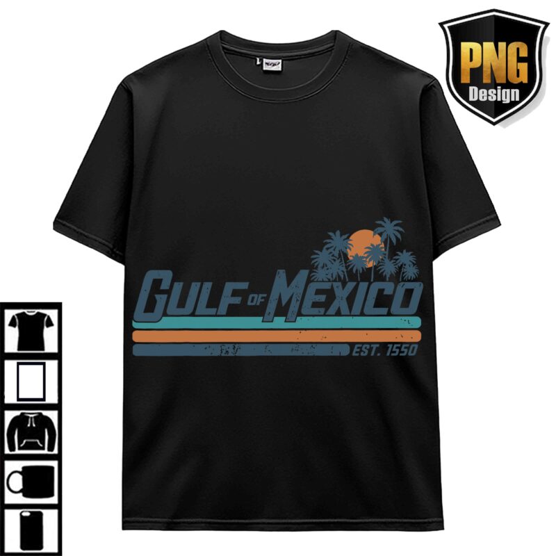 Gulf Of Mexico US America Est 1550 Retro Vintage Beach T-Shirt Design Bundle PNG 3