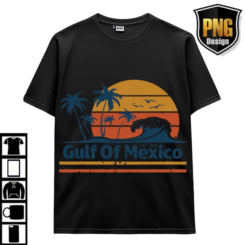 Gulf Of Mexico US America Est 1550 Retro Vintage Beach T-Shirt Design Bundle PNG 3