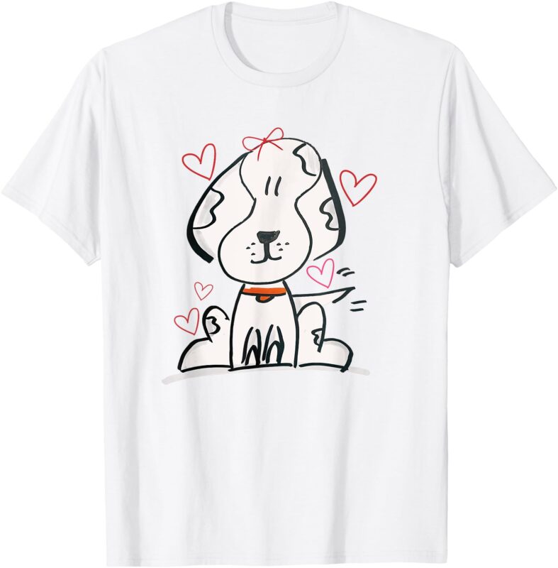 Hand Drawn Puppy Dog Love Valentines Happy Girls Valentines T-Shirt
