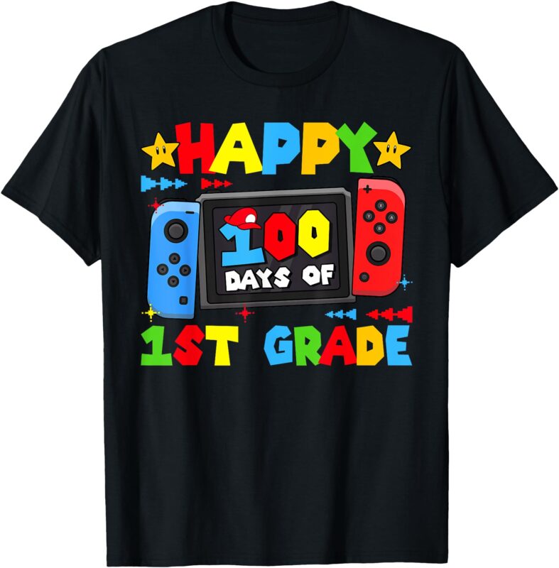 Happy 100 Days Of 1st Grade Video Gaming 100th Day Boy Girl T-Shirt