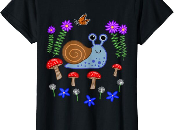Happy snail cottagecore butterfly flowers mushrooms spring t-shirt