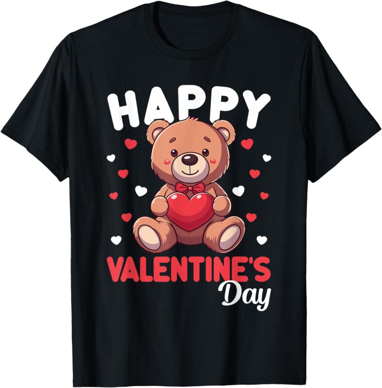 Happy Valentines Day Bear Heart Red Valentine Kids Women T-Shirt