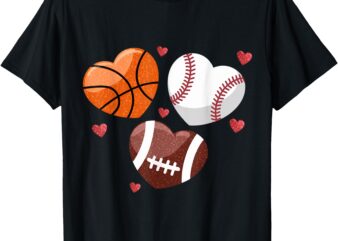 Heart Football Basketball Baseball Valentines Day Boys Men’s T-Shirt