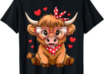 Highland Cow Valentines Day Funny Hearts Valentine Cow Women T-Shirt