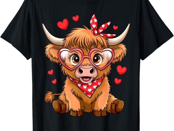 Highland cow valentines day funny hearts valentine cow women t-shirt