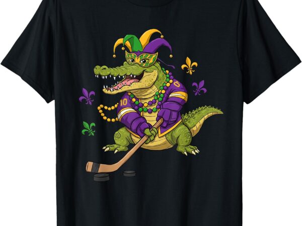 Hockey alligator crocodile mardi gras womens mens kids funny t-shirt