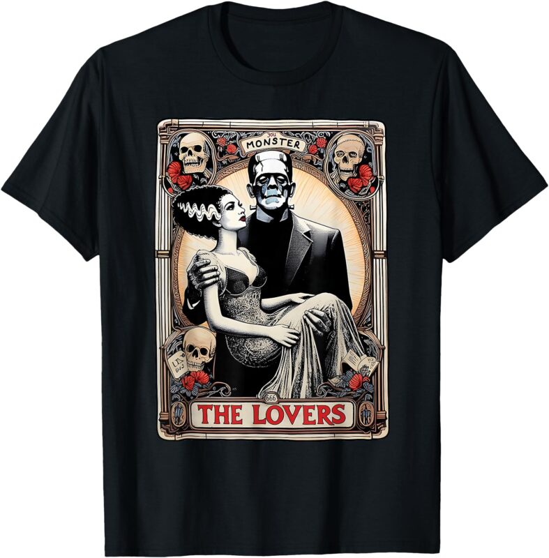 Horror The Lovers Tarot Card Funny Frankenstein And Bride T-Shirt