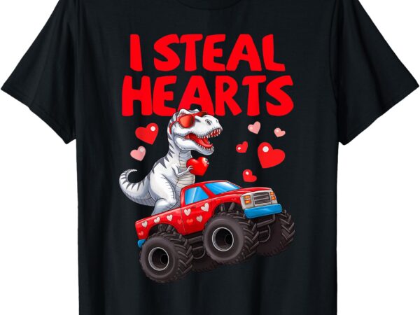 I steal hearts valentines day monster truck trex boy toddler t-shirt