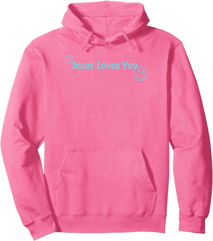 Jesus loves you, women’s Christian apparel, scripture Pullover Hoodie