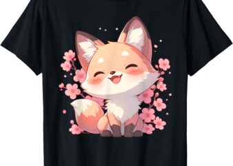 Kawaii Sakura Kitsune _ Cute Fox Cherry Blossom T-Shirt